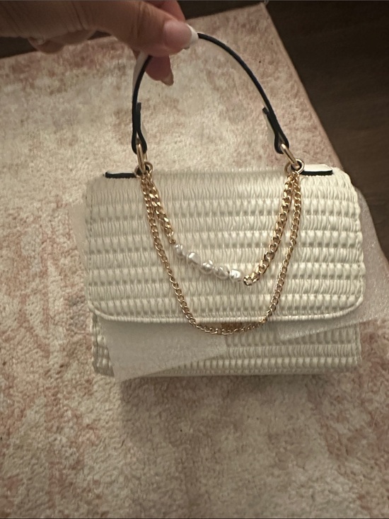 Aldo Handbags - Aldo Cream Woven Top-Handle Bag with Gold Chain